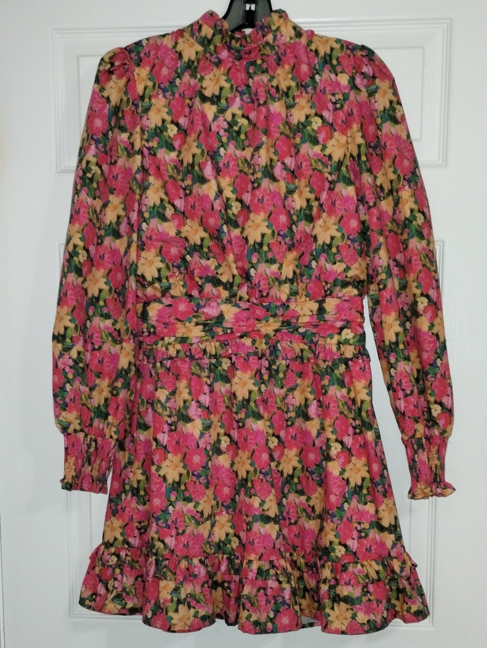 TCEC Pink & Yellow Floral Long-Sleeve Ruffle Dress
